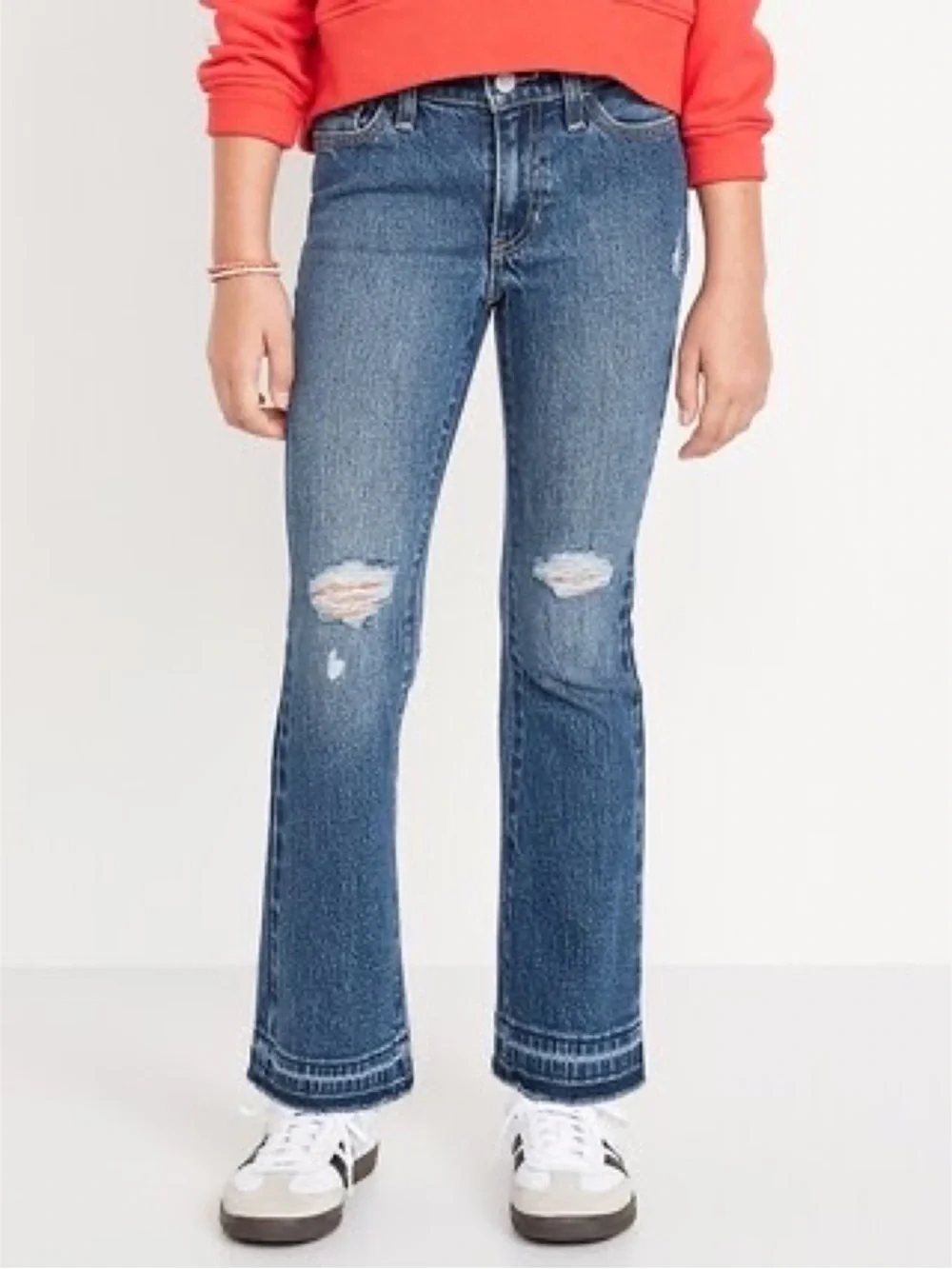 Sz 7 Girl’s Old Navy Medium Wash High-Waisted Denim Ripped Flare Jeans NWOT